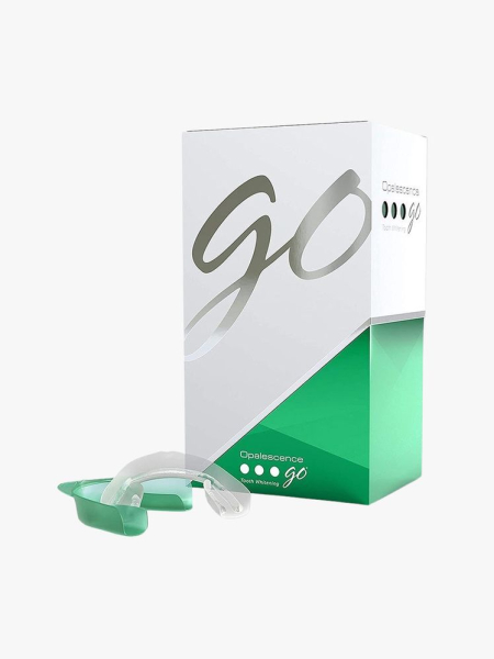Opalescence Go Whitening Trays white and green box on light grey background
